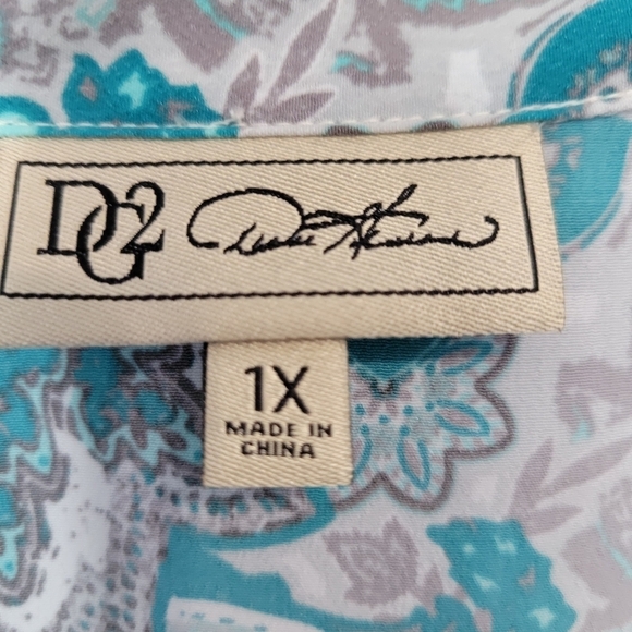 Diane Gilman DG2 Paisley Print Tunic Blouse Plus Size 1X Blue - Picture 4 of 10